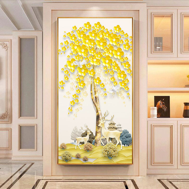 进门玄关可以挂摇钱树花吗（玄关画摇钱树图片大全）